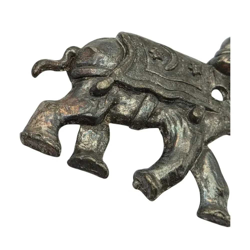 Vintage Elephant Rider Brooch Lucky Raised Trunk Figural Pin